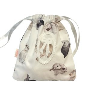 DB001-01 White Bunny Drawstring Bag