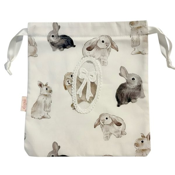DB001-02 White Bunny Drawstring Bag