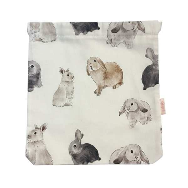 DB001-03 White Bunny Drawstring Bag