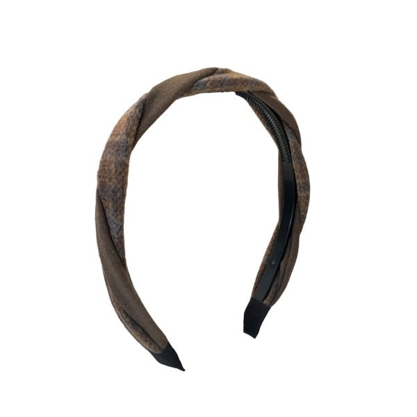 HB001-01 Khaki Brown Twisted Plaid Headband