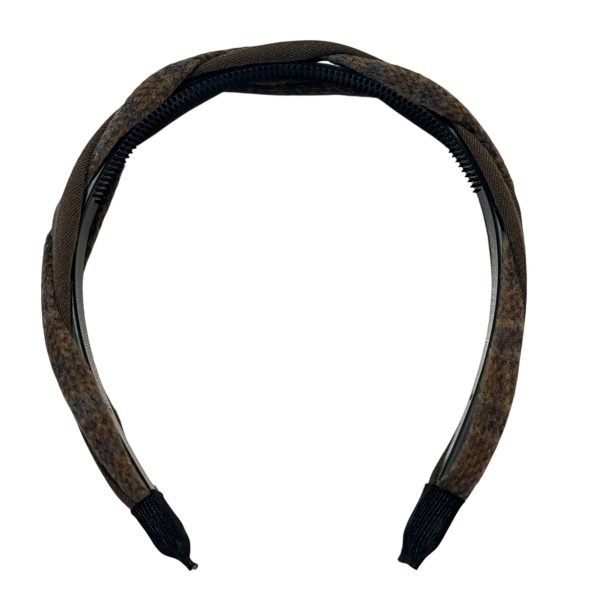 HB001-04 Khaki Brown Twisted Plaid Headband