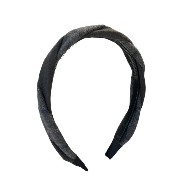 HB002-01 Gray Twisted Headband with Plaid Pattern