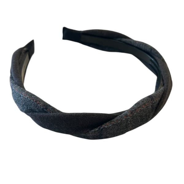 HB002-02 Gray Twisted Headband with Plaid Pattern