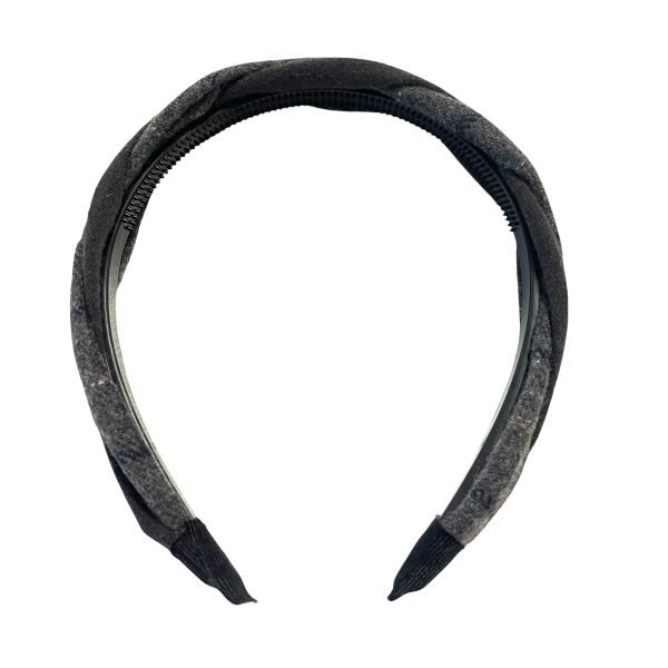 HB002-04 Gray Twisted Headband with Plaid Pattern