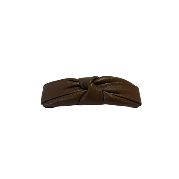 Brown Bow Artificial Leather Snap Hair Clip