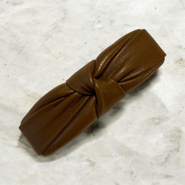 Brown Bow Artificial Leather Snap Hair Clip
