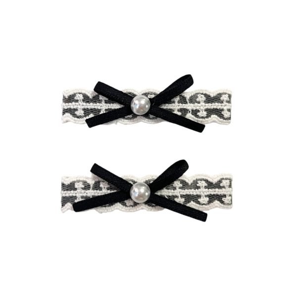 Black & White Lace Hair Clip with Bow