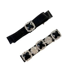 HC012-01 Elegant Black Satin with Rhinestone Hair Clip Set