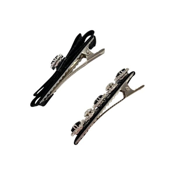 Elegant Black Satin with Rhinestone Hair Clip Set