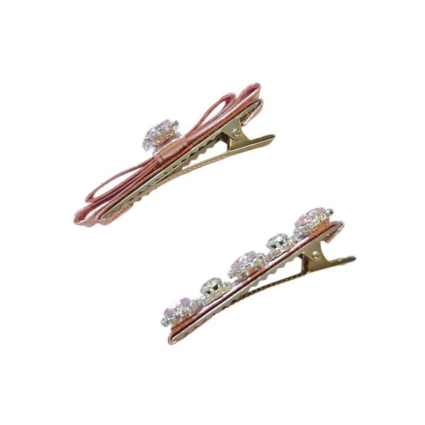 Elegant Pink Satin with Rhinestone Hair Clip Set