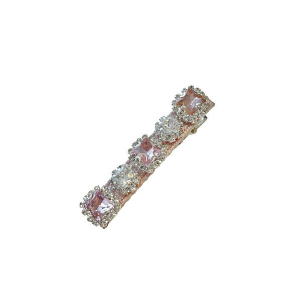 Elegant Pink Satin with Rhinestone Hair Clip Set