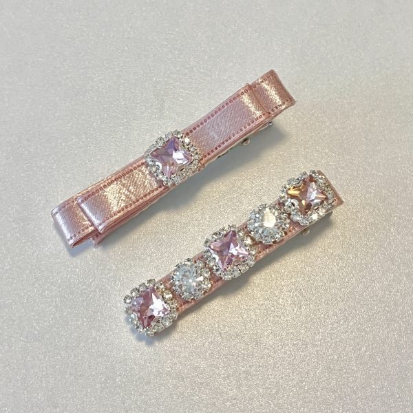 Elegant Pink Satin with Rhinestone Hair Clip Set