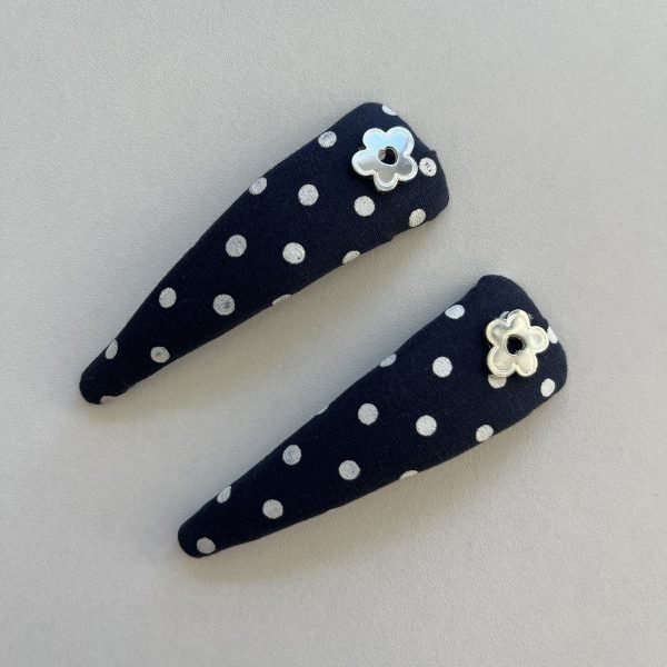 Navy Polka Dot Floral Hair Clip