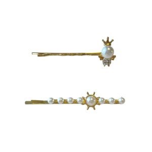 HC022-01 Golden Hair Clip with Pearl