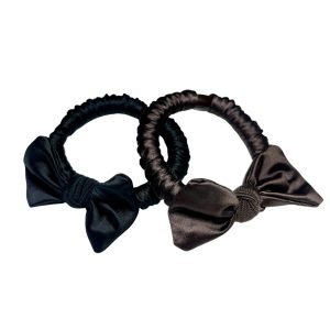 HT001-01 Black & Brown Bow Hair Tie Set