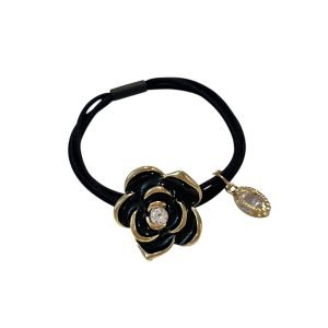 HT005-01 Elegant Black Camellia Hair Tie