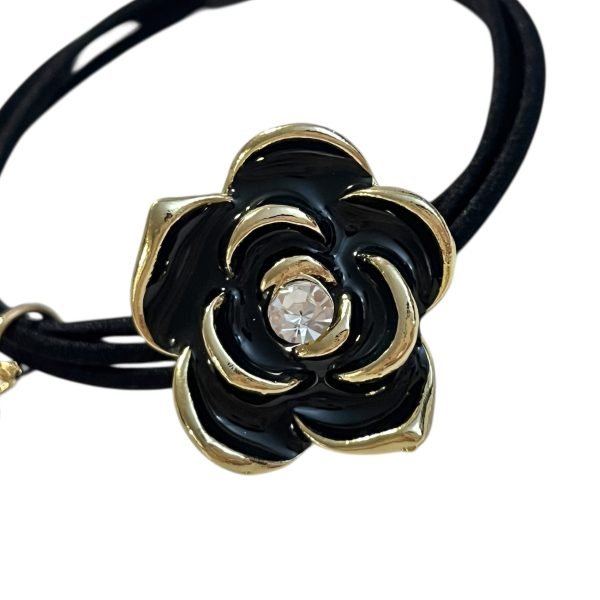 HT005-02 Elegant Black Camellia Hair Tie