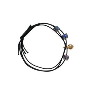 HT006-01 Black Geometric Triple Layer Hair Tie with Heart