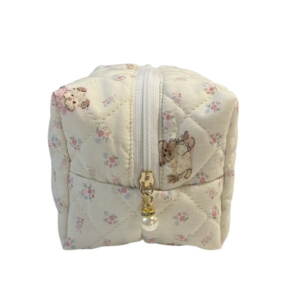 Beige Yorkshire Terrier Floral Quilted Makeup Bag