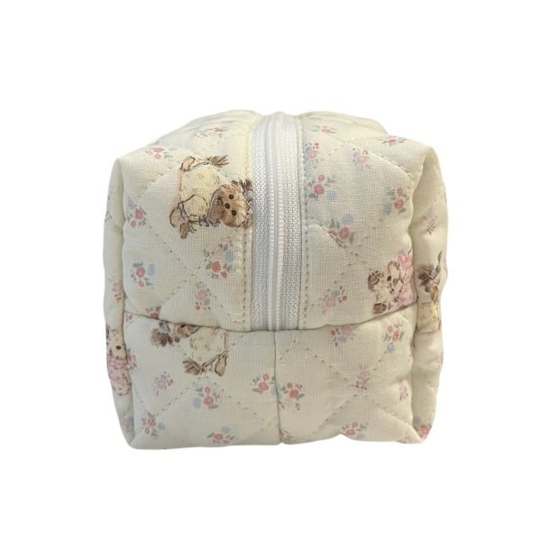 Beige Yorkshire Terrier Floral Quilted Makeup Bag