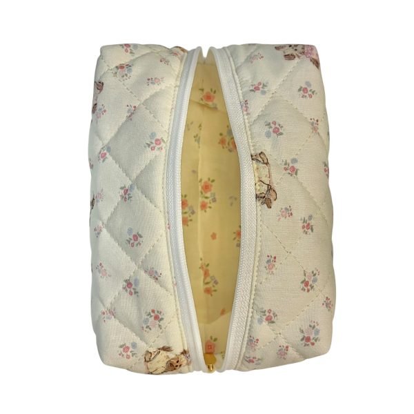 Beige Yorkshire Terrier Floral Quilted Makeup Bag