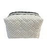 White Polka Dot Lace Makeup Bag with Quilted Heart pattern