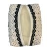 White Polka Dot Lace Makeup Bag with Quilted Heart pattern