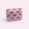 Black Bow Quilted Makeup Bag in Pink