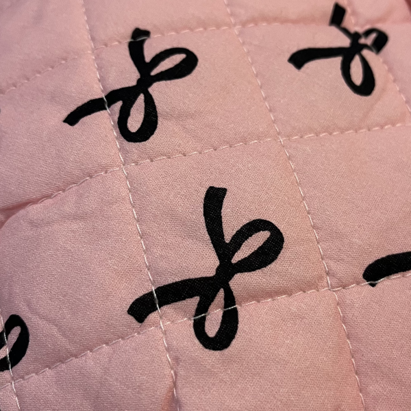 Black Bow Quilted Makeup Bag in Pink
