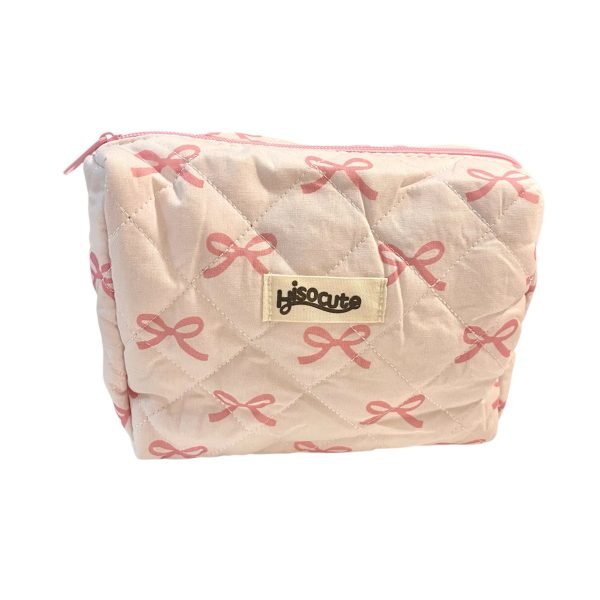 Pink Bow Quilted Makeup Bag