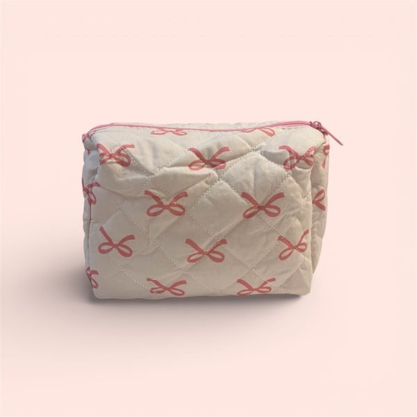 Pink Bow Quilted Makeup Bag