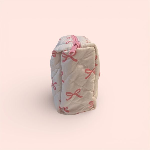Pink Bow Quilted Makeup Bag