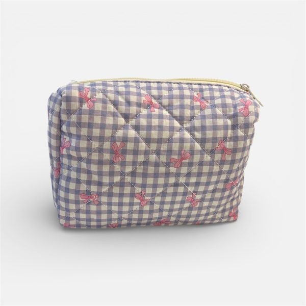 Purple Plaid Bow Makeup Bag