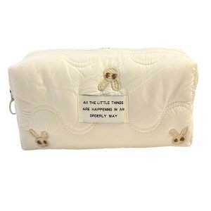 MB008-01 Creamy Embroidered Bunny Quilted Makeup Bag