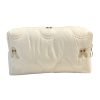 Creamy Embroidered Bunny Quilted Makeup Bag