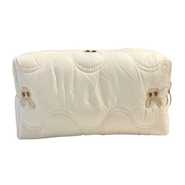 Creamy Embroidered Bunny Quilted Makeup Bag