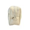 Creamy Embroidered Bunny Quilted Makeup Bag