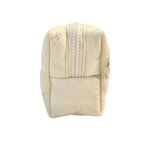 Creamy Embroidered Bunny Quilted Makeup Bag