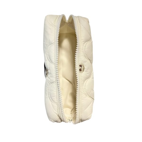 Creamy Embroidered Bunny Quilted Makeup Bag