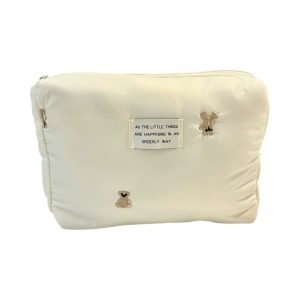 MB009-01 Creamy Teddy Bear Embroidered Makeup Bag