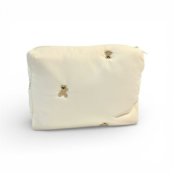 Creamy Teddy Bear Embroidered Makeup Bag