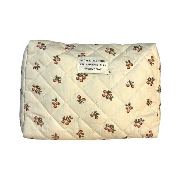 Beige Fruit Pattern Quilted Makeup Bag