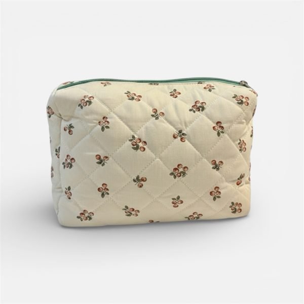 Beige Fruit Pattern Quilted Makeup Bag