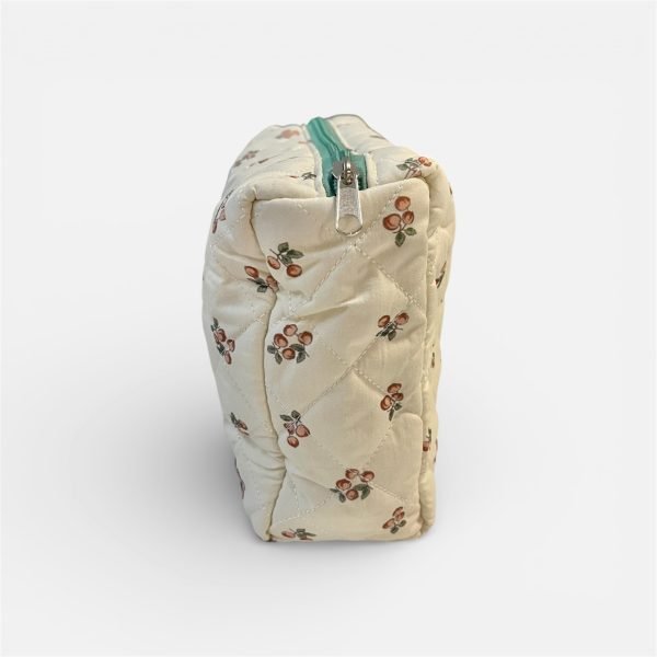 Beige Fruit Pattern Quilted Makeup Bag