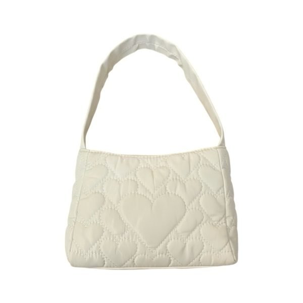 Beige Heart Quilted Shoulder Bag