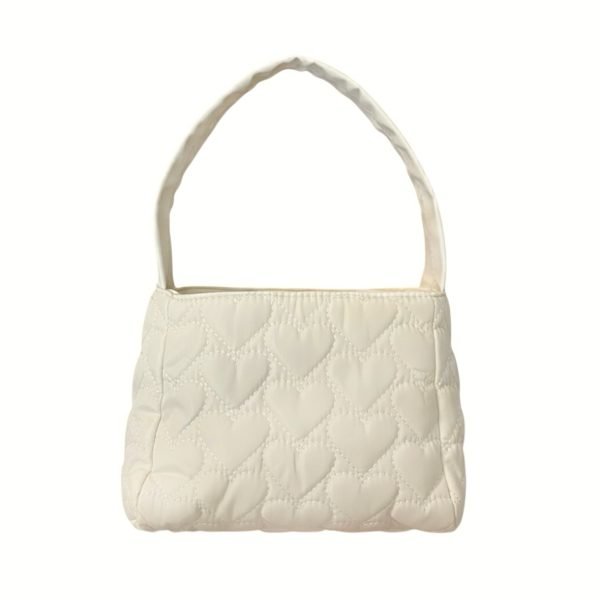 Beige Heart Quilted Shoulder Bag
