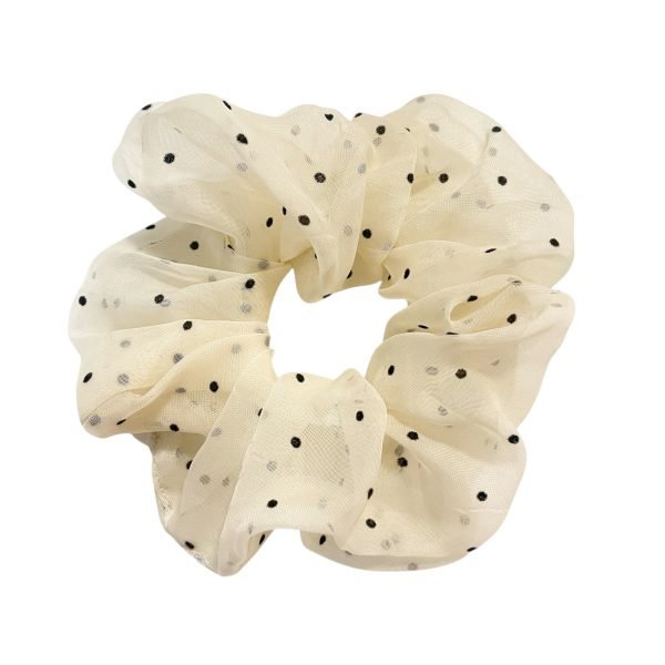 Polka Dot Beige Mesh Scrunchie