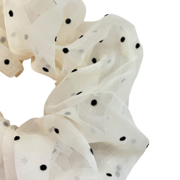 Polka Dot Beige Mesh Scrunchie