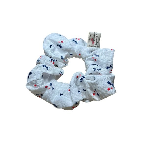 Floral Pattern White Scrunchie