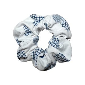 White-Blue Grid Pattern Scrunchie